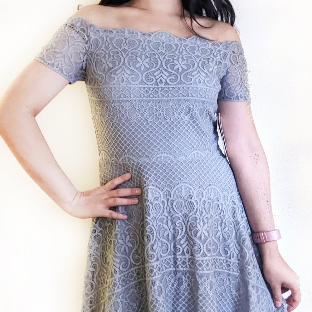 REWIND Off the Shoulder Lace Skater Dress